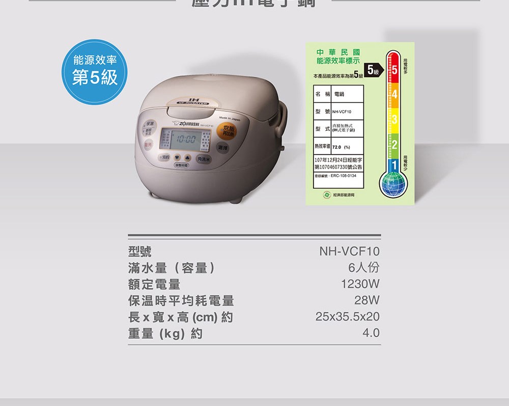 ZOJIRUSHI 象印 象印 *日本製6人IH豪熱沸騰微電腦電子鍋(NH-VCF10)